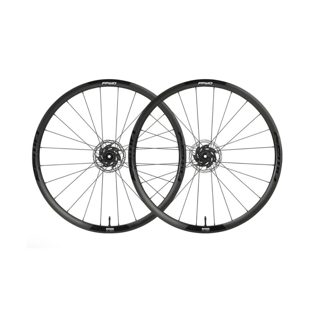 JUEGO DE RINES FFWD OUTRIDE RUTA/GRAVEL ALU DT350 12x100mm & 12x142mm (HG) NEGRO MATTE