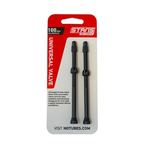 [SN-AS0190] VALVULA STAN´S ALU V/F 100MM NEGRA (TARJETA 2PZAS)
